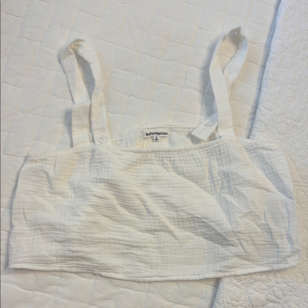 Reformation Cream Fitted Crop Tank Top